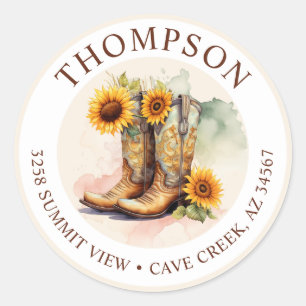 Cowgirl Boots With Sunflowers Return Address Label