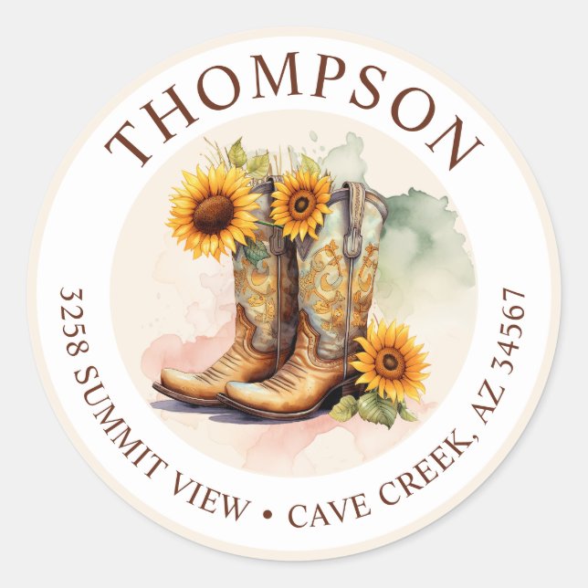 Cowgirl Boots With Sunflowers Return Address Label (Front)