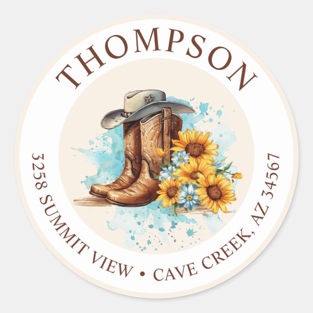 Cowgirl Boots With Sunflowers Return Address Label (Front)