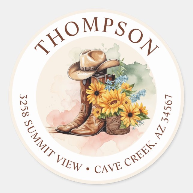 Cowgirl Boots With Sunflowers Return Address Label (Front)