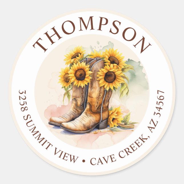 Cowgirl Boots With Sunflowers Return Address Label (Front)