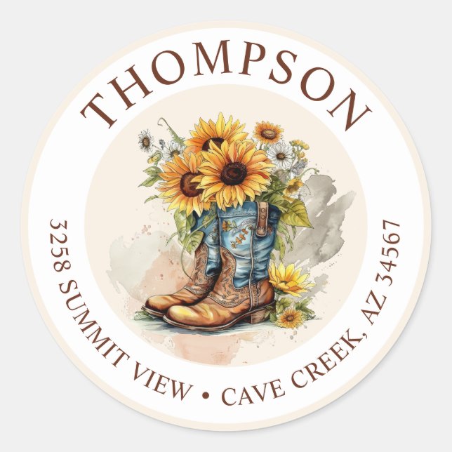 Cowgirl Boots With Sunflowers Return Address Label (Front)