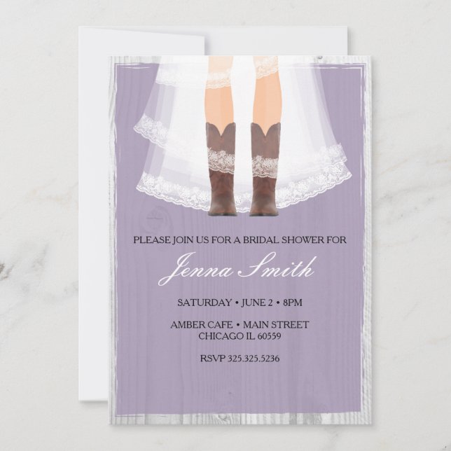 Cowgirl bottes nuptiale invitation de douche (Devant)