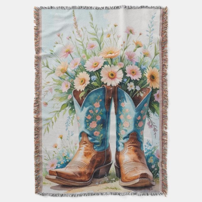 Cowgirl Bouquet Throw Blanket | Western Home Decor (Front Vertical)