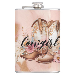 Cowgirl Brown Cowhide western Cowboy Boots Hip Flask