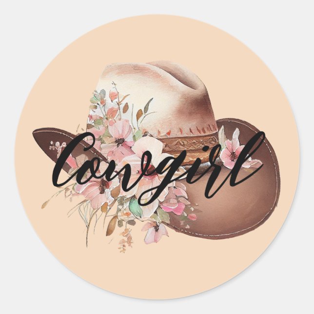 Cowgirl Brown White Cowhide farm western animal Classic Round Sticker (Front)