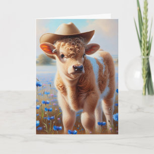Cowgirl Calf In Pasture With Cornflowers Card