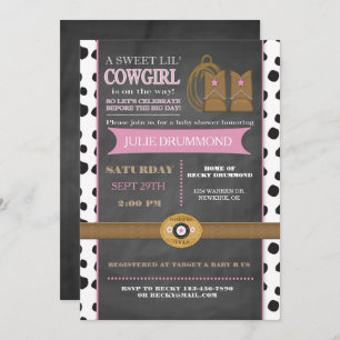 Cowgirl Chalkboard Baby Invitation in Pink