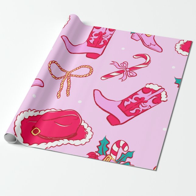 Cowgirl Christmas Cheer Wrapping Paper (Unrolled)