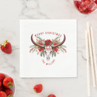 Cowgirl Christmas Floral Bull Sugar Skull