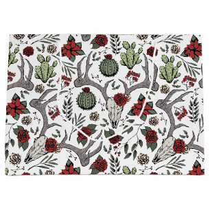 Cowgirl Christmas Floral Reindeer Skull Large Gift Bag
