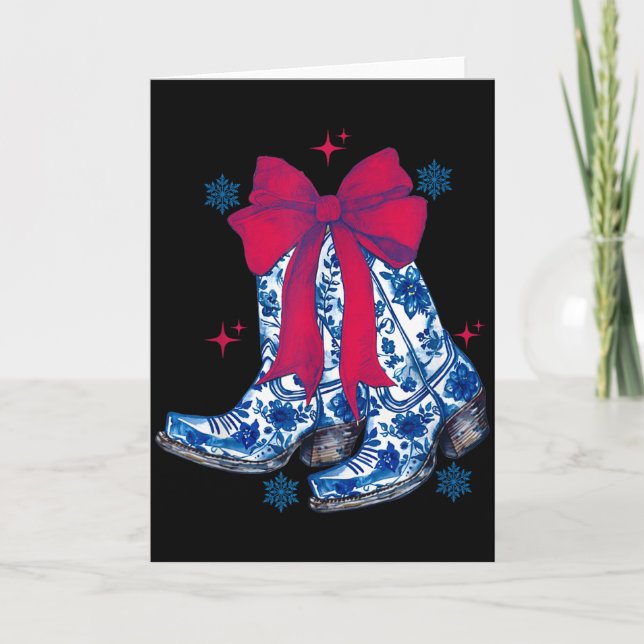 Cowgirl Christmas Funny Coquette Bow Boots Gift Me Card (Front)