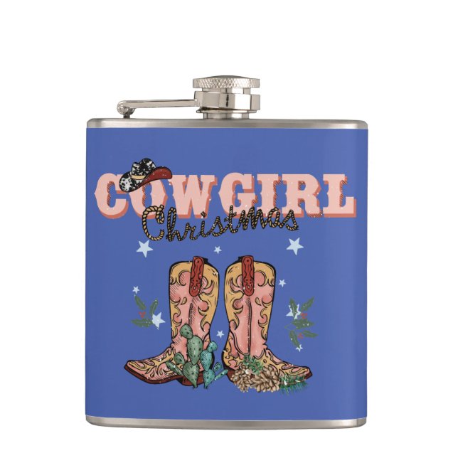 Cowgirl Christmas Secret Santa Stocking Stuffer Hip Flask (Front)