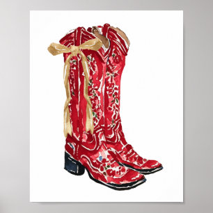 Cowgirl Christmas Watercolor Poster