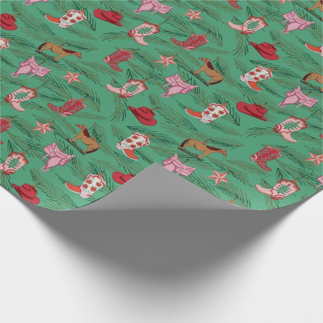 Cowgirl Christmas yeehaw Wrapping Paper (Corner)