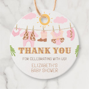 Cowgirl Clothesline Western Baby Shower Thank You Favour Tags
