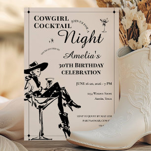 Cowgirl Cocktail Night Birthday Invitation