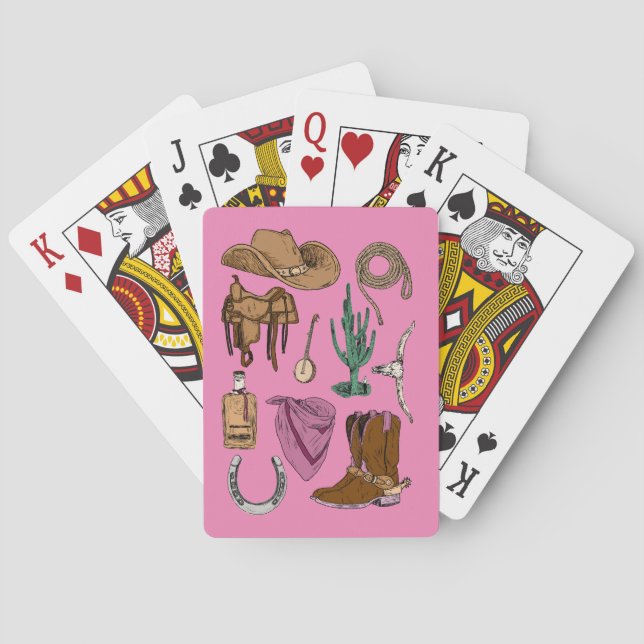 Cowgirl Collage Playing Cards (Pink) (Back)
