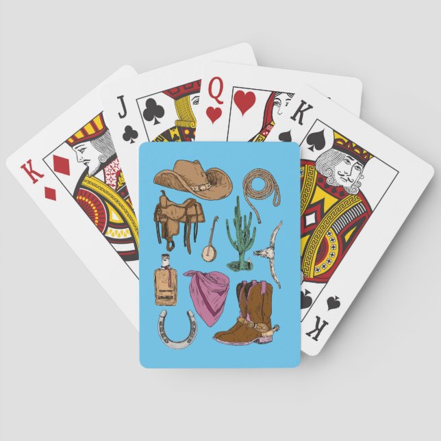 Cowgirl Collage Playing Cards: Western Theme Blue Playing Cards (Back)