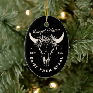 Cowgirl country mom western aesthetic quotes black ceramic ornament