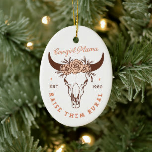 Cowgirl country mom western homestead farm life ceramic ornament