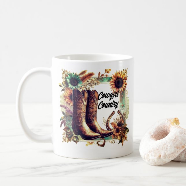 Cowgirl Country Sunflower Boots Mug   (With Donut)