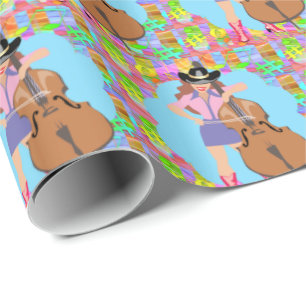 Cowgirl Country Western Bass Guitar Fiddle Player Wrapping Paper