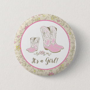 Cowgirl Country Western Theme Pink Baby Shower 2 Inch Round Button