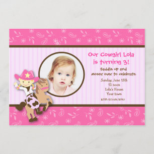Cowgirl Cow girl western photo birthday invitation