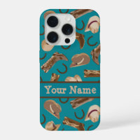Cowgirl Cowboy Hat Boots Teal Name Personalized Ca