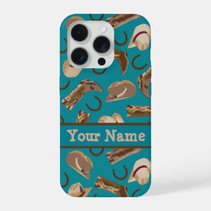 Cowgirl Cowboy Hat Boots Teal Name Personalized Ca iPhone 15 Pro Case