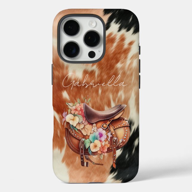 Cowgirl Cowhide Floral Saddle Case-Mate iPhone Case (Back)