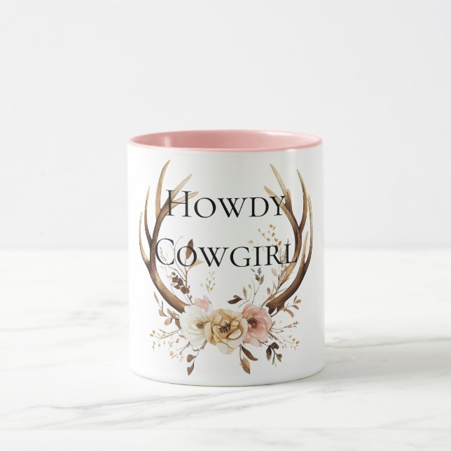 Cowgirl Deer Antlers Floral Mug (Center)
