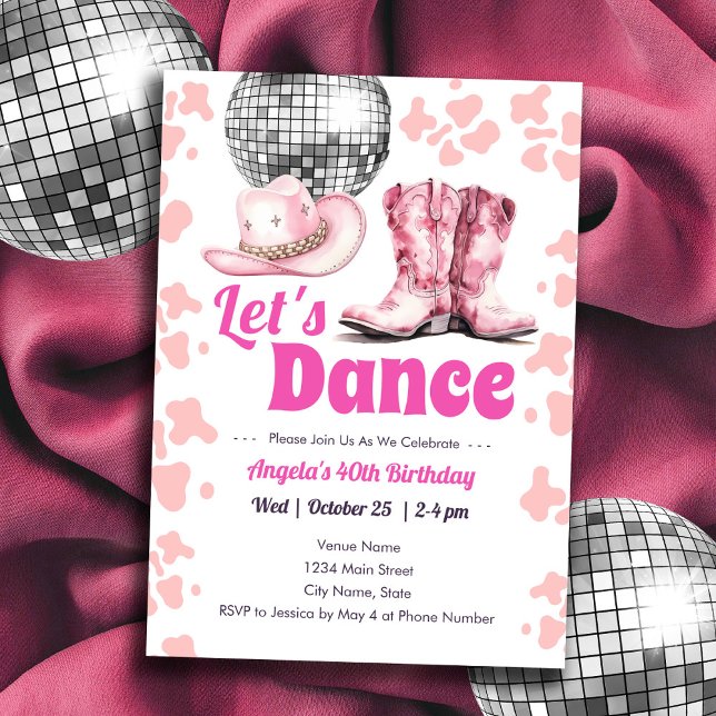 Cowgirl Disco 40th Birthday PINK Dance  Invitation (Creator Uploaded)