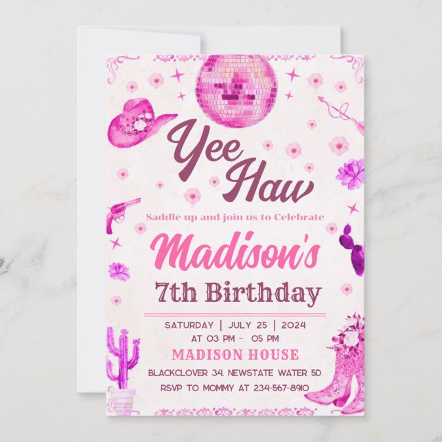 Cowgirl Disco Party Editable Invitation (Front)