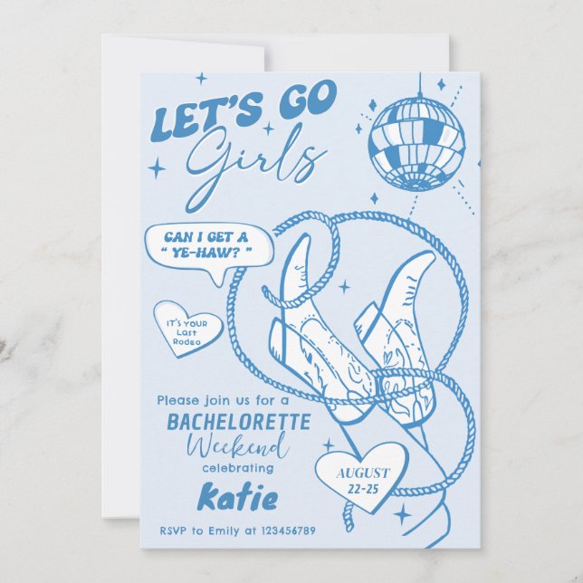 Cowgirl Disco Rodeo Bachelorette Weekend Invitation (Front)