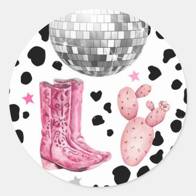 Cowgirl Disco Rodeo Shower Birthday Cupcake Classic Round Sticker (Front)