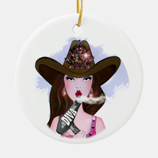 COWGIRL Diva "Hair Stylist" Ornement en céramique (Devant)