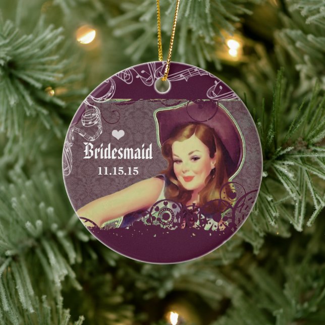 Cowgirl Eggplant Bridesmaid Christmas Ornament (Tree)