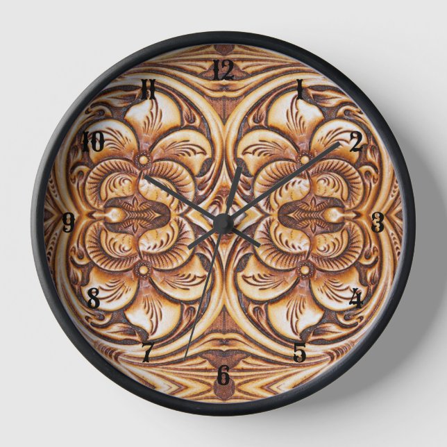cowgirl fashion western country floral leather wall clock (Front)