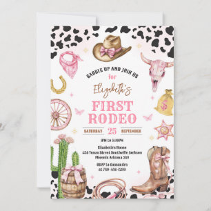 Cowgirl First Rodeo Wild West 1st Birthday Invitation