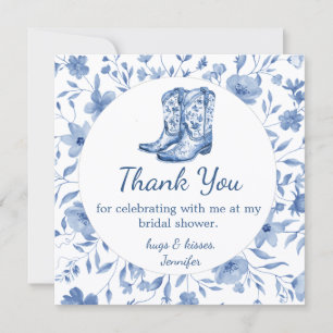 Cowgirl Floral Bridal Shower thank you blue Card