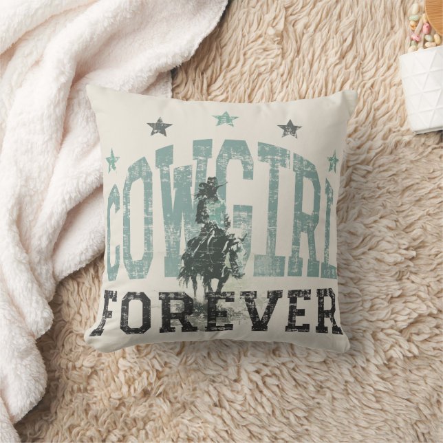Cowgirl Forever Western Trendy   Throw Pillow (Blanket)