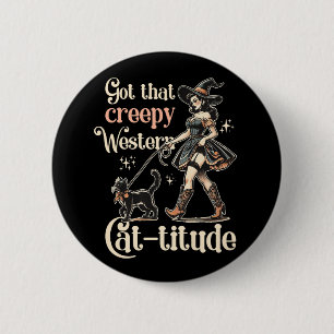 Cowgirl Halloween Witch Cat 2 Inch Round Button