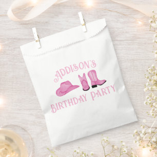 Cowgirl Hat and Boots Light Pink Text Favour Bag