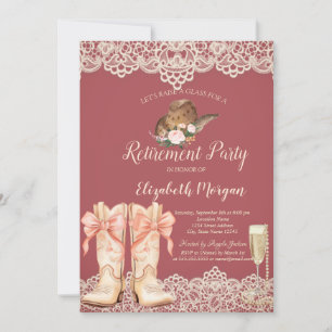Cowgirl Hat Boots Lace Retirement Invitation