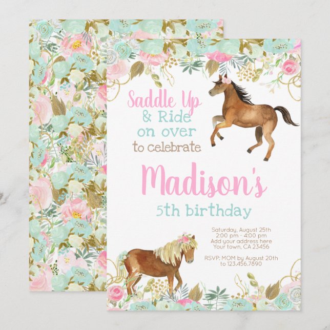 Cowgirl Horse Birthday Invitation (Front/Back)