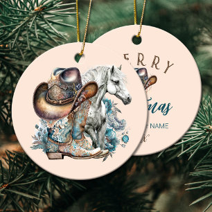 Cowgirl horse cowboy boots hat floral western ceramic ornament