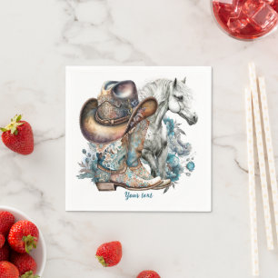 Cowgirl horse cowboy boots hat floral western  napkin