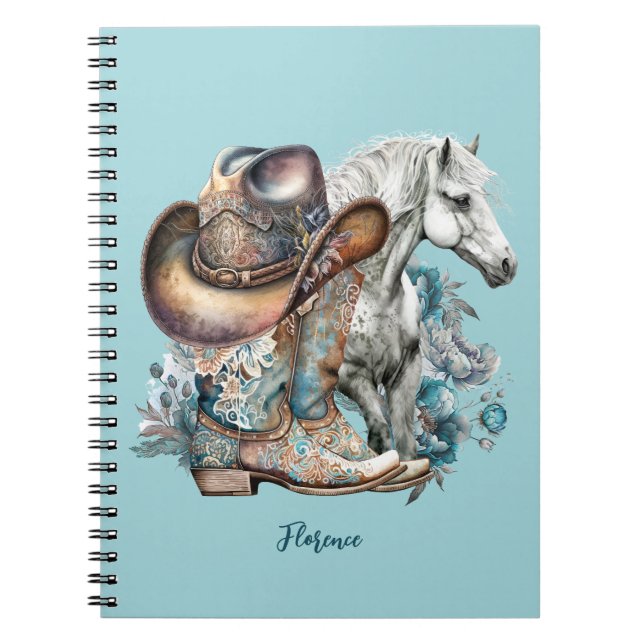 Cowgirl horse cowboy boots hat floral western  notebook (Front)